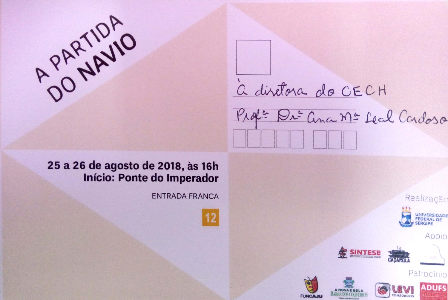 Cartão enviado à diretora do centro, Profª. Drª. Ana Maria Leal